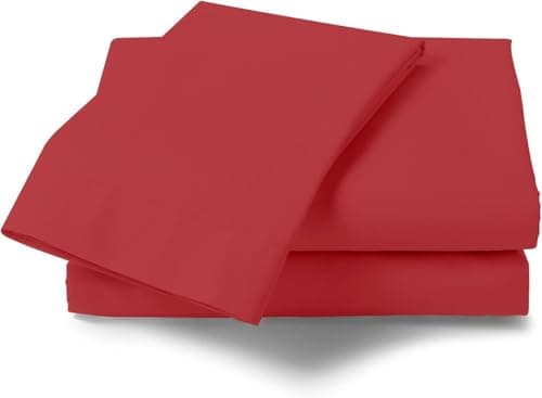 Image of "GC GAVENO CAVAILIA Non Iron Plain Dyed Percale Flat Sheet, Soft Polycotton Bed Sheets, 180 Thread Count Easy Care Bedding, Double, Red"