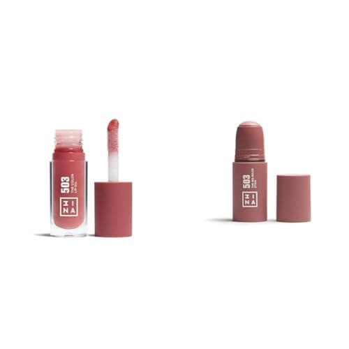 Image of 3INA MAKEUP - The Color Lip Oil 503 + The No-Rules Stick 503 - Nude Lip Gloss with 24h Hydration & Hyaluronic Acid + Nude Blush Matte for Eyes Lips & Cheeks with Hyaluronic Acid - Vegan - Cruelty Free