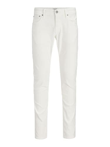 Image of JACK & JONES Mens Slim Fit Jeans, Low Rise Stretch Denim Trousers for Men, White Colour, UK Size - W33, Inside Leg 30