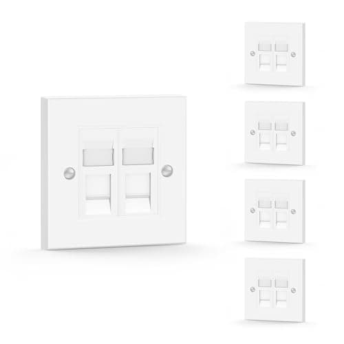 Image of VCE RJ45 Socket Cat6 Ethernet Wall Socket Double Port Flat Face Wall Plate for CAT6/CAT5E/CAT5 Network Cable with Network Modular 5 Sets