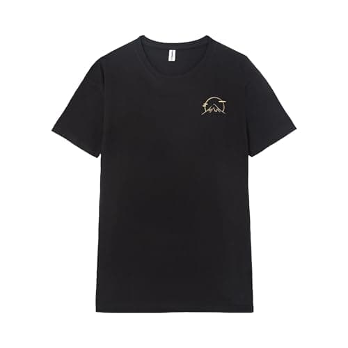 Image of Pampling Short Sleeve T-Shirt, 100% Cotton, Double Printing, Unisex Clothing for Men and Women, Screen Printed with Crew Neck and Straight Fit, Color Black (Coffee Cat in MT Fuji, S)