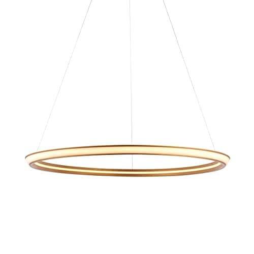 Image of Merano Syracuse Single Pendant Ceiling Lamp in Satin Gold Paint and White - Indoor Modern 41W Hanging Lighting with Integrated LED - 75.5 cm Diameter