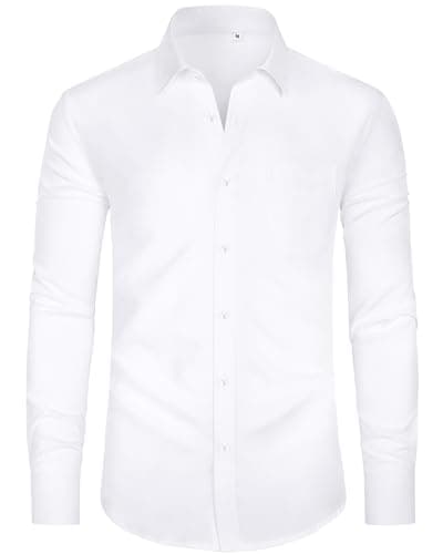 Image of J.VER White Shirt Men Long Sleeve 4-Way Stretch Formal Dress Smart Casual Business Work Fashion Button Down Shirts for Men Adult L