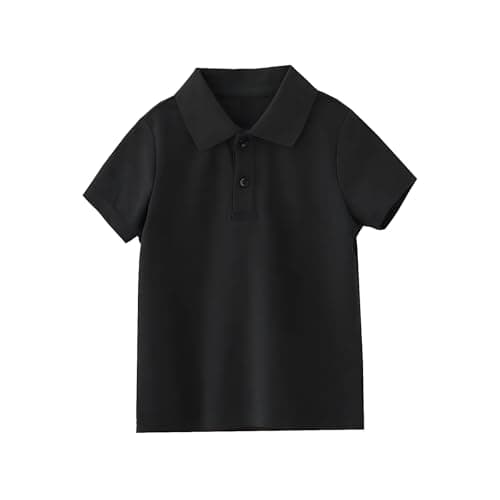 Image of Smivibe Boys' 100% Midweight Cotton Polo Shirt School Uniform T-Shirt for Ages 4-15 Years Comfortable Summer Top for Children Black 9-10 Years