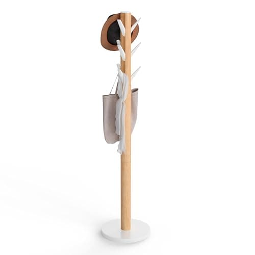 Image of Umbra Flapper Coat Rack, Clothing Hanger, Umbrella Holder, and Hat Organizer, Great for Entryway, Black/Walnut