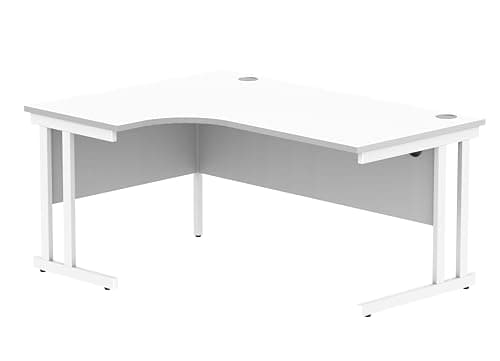 Image of Office Hippo Essentials Left Corner Desks, Home Writing Computer Desk Office Desk For Work Place Or Home, Home Office Radial Desk With Cable Port Management, White Frame, Arctic White, 160 x 120cm