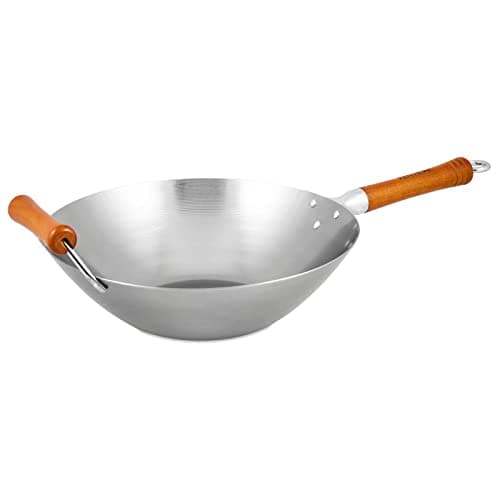 Image of Ken Hom Carbon Steel Wok, 32cm, Non-Stick Natural Patina, Excellence, Induction Hobs Suitable/Beech Handle/Metal Tool Safe, Includes 1 x Chinese Wok Pan, Not Dishwasher Safe
