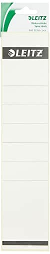 Image of Leitz Self Adhesive Replacement Spine Labels for Standard 80 mm Lever Arch Files, Wide and Long, 61 x 285 mm, Paper, 16400001 - White, Pack of 10