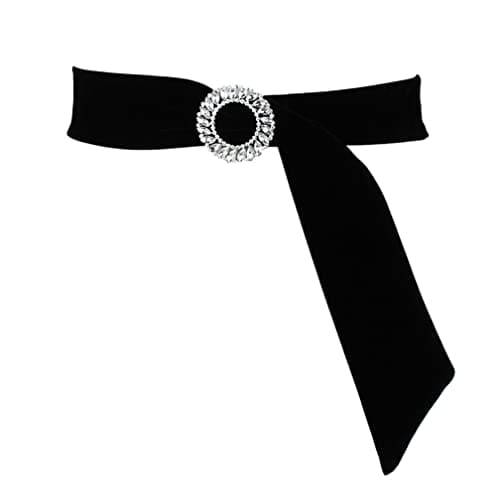 Image of ICGSUQR Women Velvet Waist Belt Straps With Round Circle Rhinestone Buckle For Dresses Ladies Wedding Self-Tie Waistbands, Black, Waist:25-34In