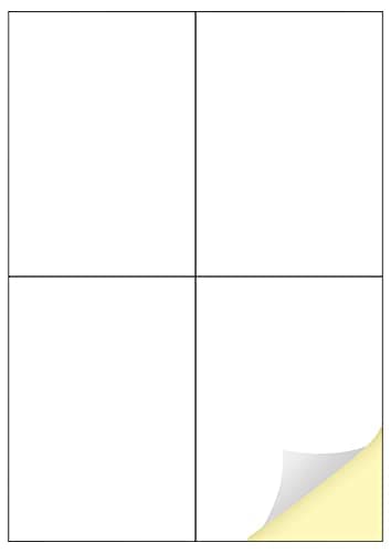 Image of Creavvee 4 Label per Sheet, 25 A4 Sheets, Printable White Sticker Paper Labels for Laser/Inkjet Printers Made in Europe - Sticker Size (A6) 105 x 148 mm