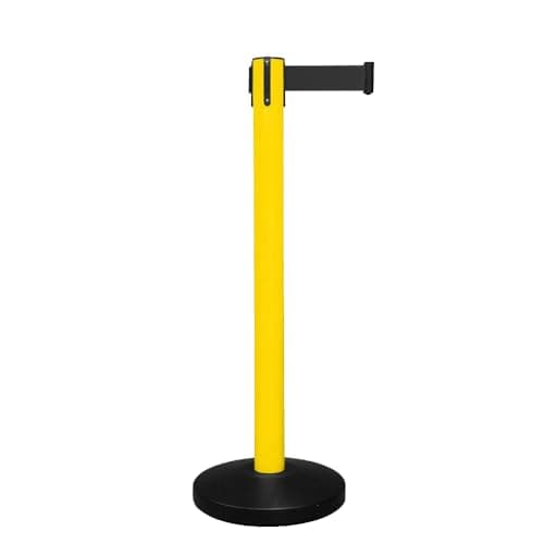Image of Yellow Queue Barrier with 3 Meter Black Retractable Belt | Steel Crowd Control Barrier | Durable Stanchion Safety Barrier | Belt Barrier for Queue Management for Businesses, Exhibitions - 1Pc
