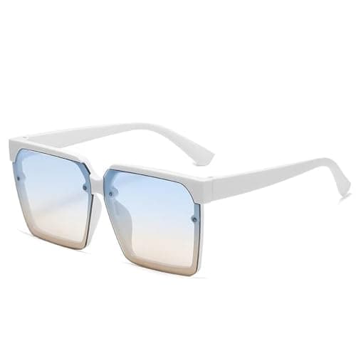 Image of KTUCN Vintage Sunglasses Women Sun Glasses Goggles Female Male Fashion UV400 Sun Shades Eyewear,White Blue,142mm