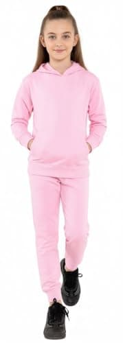 Image of CASUALKING Kids Girls Hooded Tracksuit Unisex 2 Piece Set Plain Sweatshirt Jogging Bottoms Soft Warm Fleece Tracksuits for Boys Girls (UK, Age, 5 Years, 6 Years, Regular, Pink)