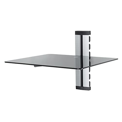 Image of mahara Black Glass Floating Shelf - Single Tempered Glass Shelf Unit with Silver Cable Management - For TV,AV & Gaming - 38cm x 28cm - 10Kg Max