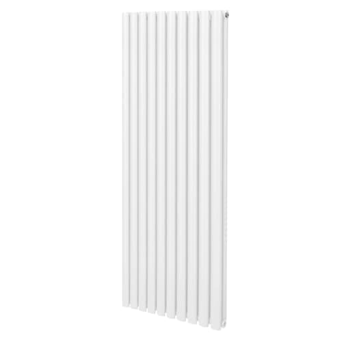 Image of Oval Column Radiator 1600mm x 600mm Modern Designer Double Panel Central Heating Heater Gloss White Carbon Steel Vertical Kitchen Living Room Bathroom Free Cleaning Brush Fixing Kit & Brackets