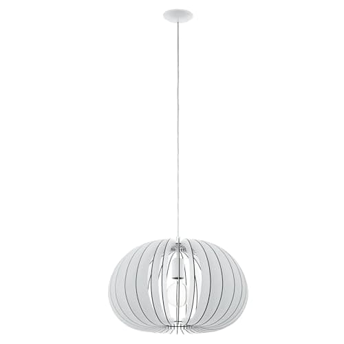 Image of EGLO Cossano Wooden Pendant Light 1-Bulb Modern Pendant Light Made of Wood and Steel, Colour: White, Socket: E27, Diameter: 45 cm