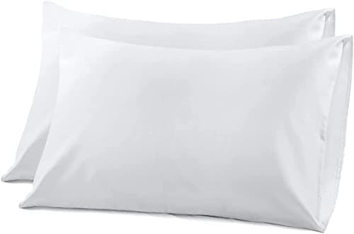 Image of Hajran Linen - 100% Egyptian Cotton King Size House Wife Pillowcase Pack of 2 | 220 Thread Count Hotel Quality | Envelope Closure Pillow Covers | Soft & Durable Pillow Protectors (White, 50 x 90 cm)