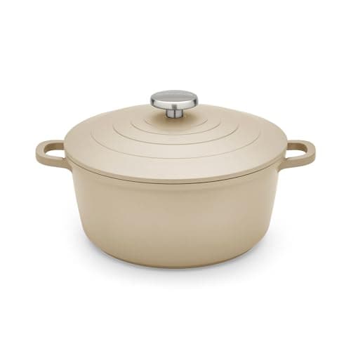 Image of Morphy Richards Cast Aluminium Casserole, 24cm/4.1L, Non Stick Coating, Lightweight Design, Oven Safe, Self-Basting, Suitable for all Hobs, Cream, 851254