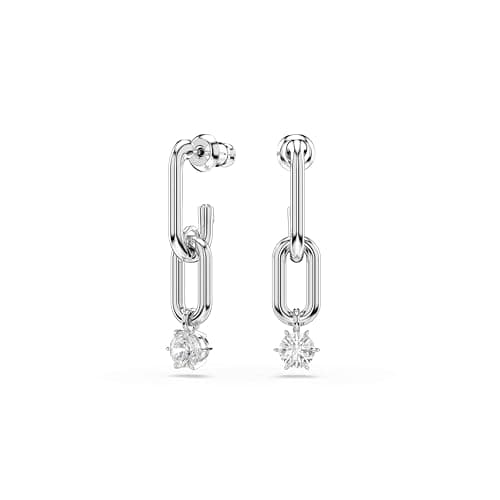 Image of Swarovski Constella Drop Earrings, Link Motif with Clear Round-Cut Crystals in a Rhodium-Finished Setting, Part of the Swarovski Constella Collection