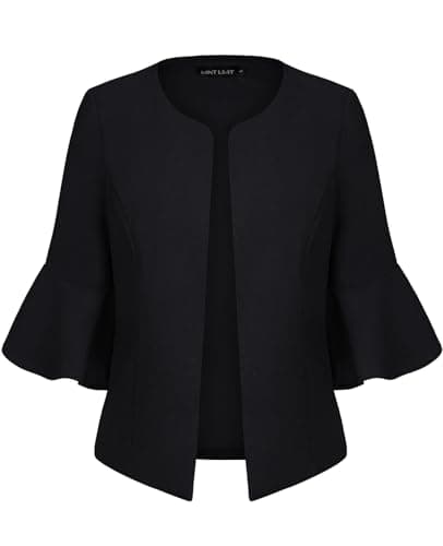 Image of MINTLIMIT Women Cropped Blazer Open Front Elegant Jacket Flared Sleeve Cardigan Outerwear (Black XXL)