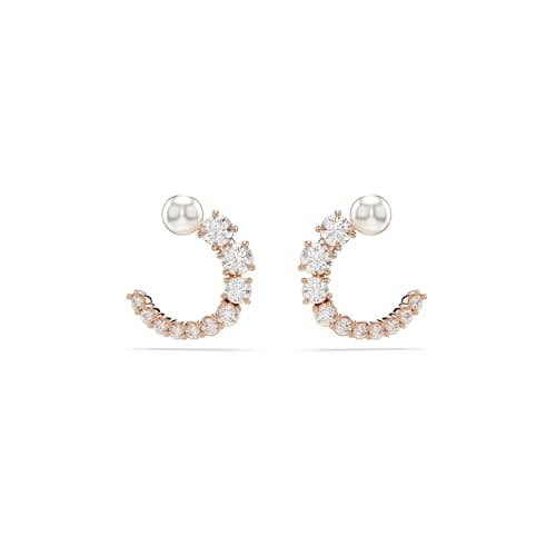 Image of Swarovski Matrix hoop earrings, Crystal pearl, Round cut, White, Rose gold-tone plated