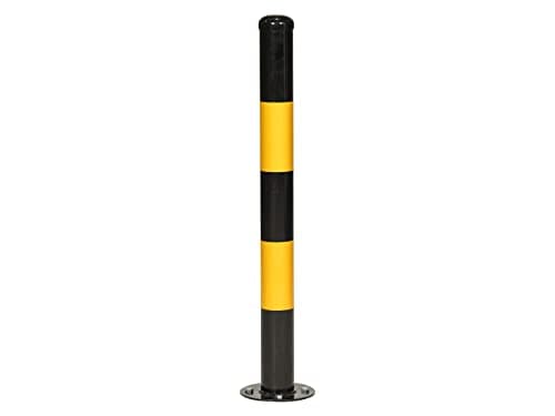 Image of Bolt Down Metal Traffic Bollard, Outdoor Fixed Road Safety Vehicle Impact Bollards, Black Yellow Steel