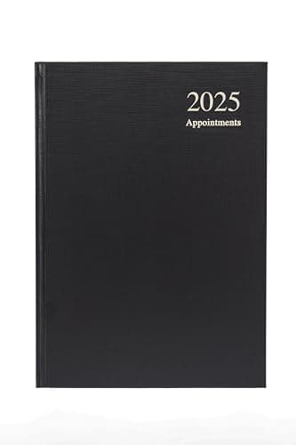 Image of Collins Essential 2025 Business Diary - A5 Day to a Page with Appointments Planner with Leathergrain Hardback Cover - Black - ESSA51A.99-25