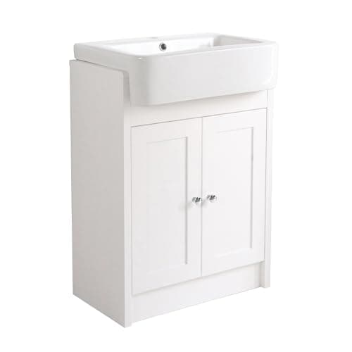 Image of BELOFAY Vanity Unit with Basin | 600mm Floor-Standing Bathroom Vanity Unit with Basin | Soft-Close Hinges & Round Handles | With 1 Tap Hole, Waste Included (Crawlex White)