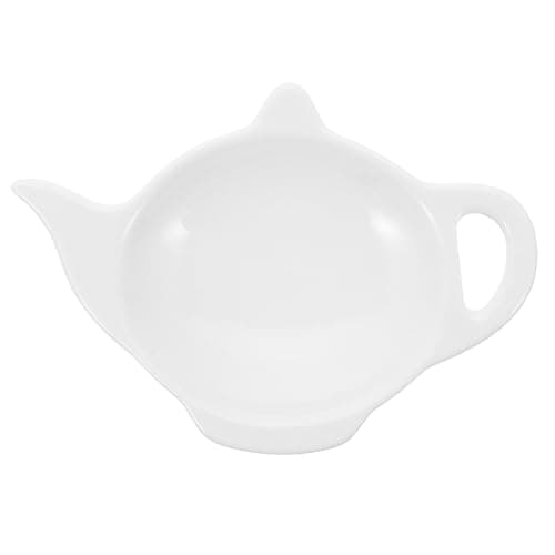 Image of BESTonZON Ceramic Tea Bag Holder Dish - Decorative Teapot Shaped Tray for Used Tea Bags & Infusers - Multi-Function Home Accessory Coaster (White, 4.8x3 Inch)