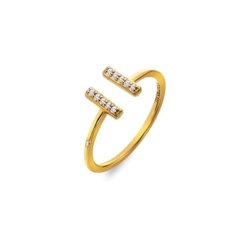 Image of Hot Diamonds T-Bar Ring With White Topaz and A Real Hand Set Diamond (Yellow Gold Plated Sterling Silver) | 18ct Gold Plated 925 Sterling Silver T-Bar Ring For Women | Luxury Gift Wrap Included