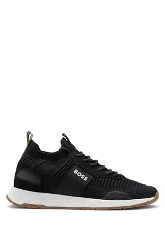 Image of BOSS Mens Titanium Runn TTNM EVO Suede-Trim Trainers in a Sock Style Size 9 Dark Grey