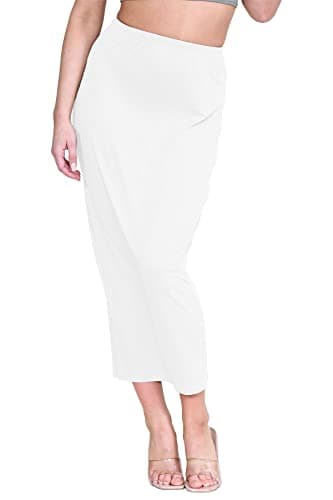 Image of Hamishkane® Womens Skirts Elasticated Waist, Casual Summer Midaxi Skirts Women UK, Plain Womens Bodycon Tube Maxi Skirts, Soft Jersey, Midi Skirt Long Pencil Skirt White