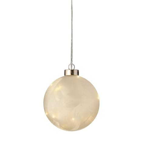 Image of Frosted Effect Christmas Bauble Light - Warm White Lights - 10cm Light Up Bauble With Micro LEDs - Battery Operated Ball Light - Indoor Christmas Decoration.