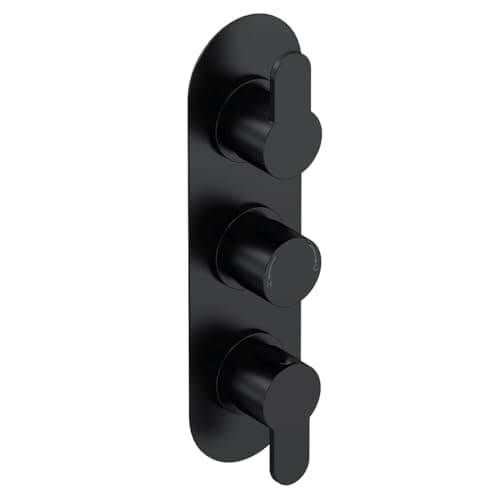 Image of nuie ARV4TR03 Arvan Modern Bathroom Concealed Round Triple Thermostatic Shower Valve with Diverter, 280mm, Matt Black