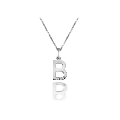 Image of Hot Diamonds 925 Sterling Silver Letter Pendant Necklace | Personalised Initial Letter Necklace for Women | Silver Micro Pendant with 3 Real Diamonds (Letter B)