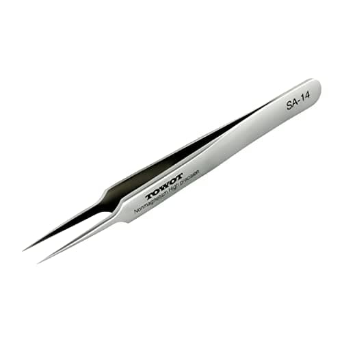 Image of Precision Tweezers, Stainless Steel Pointed Ultrafine Tweezers for Craft, Electronics, Soldering, Experimental Work, Jewelry-Making, Non-Magnetic Industrial Tweezers, by TOWOT