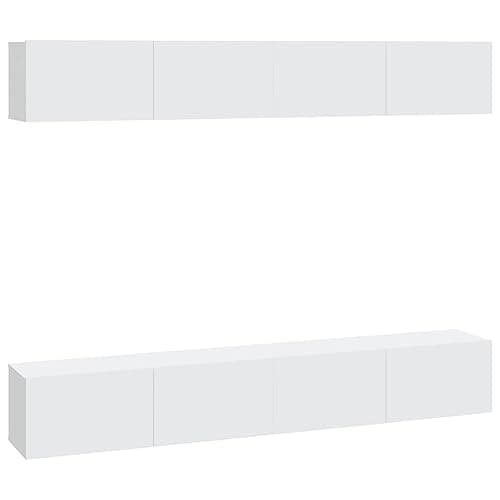 Image of RCODSSK White Wall TV Cabinets 4 pcs 100x30x30 cm Engineered Wood Wall Mounted Media Stand with 2 Compartments and Drop-Down Doors for Storage