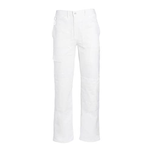 Image of ProDec White Painter's Trousers for Men & Women, 100% Cotton Drill White Work Trousers Pants, Painting Overalls for Men & Women, Painter Trouser, Decorators Trouser, 36" Waist, 31" Leg Length
