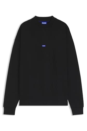 Image of HUGO Mens Nedro Cotton-terry sweatshirt with blue logo patch
