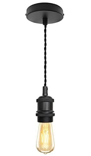 Image of Industrial Vintage Matte Black Pendant Ceiling Light Lamp Holder Antique Retro E27 Fitting H3065F