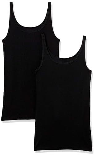 Image of Amazon Essentials Women's Slim-Fit Thin-Strap Tank Top, Pack of 2, Black, S