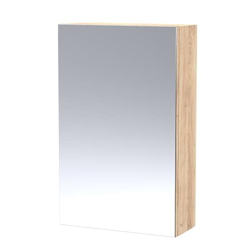 Image of Hudson Reed OFF3016 Fusion Modern Bathroom Wall Hung 1 Soft Close Door Mirror Cabinet Unit, 450mm, Bleached Oak