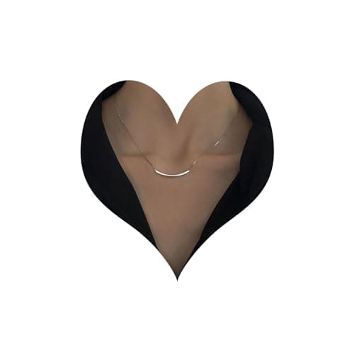 Image of Cybche Boho Bent Bar Pendant Necklace Tube Bar Necklace Silver Round Tube Necklace Curved Bar Necklace Minimalist Choker Necklace Jewelry for Women and Girls