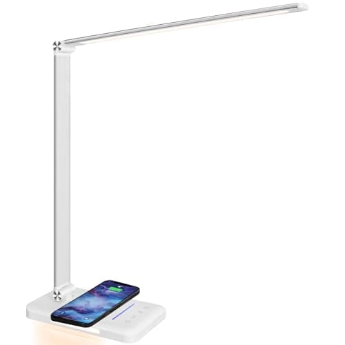 Image of BIENSER LED Desk Lamp with Wireless Charging, Night Light, USB Charging Port, 10 Dimmable Brightness Levels, 5 Color Modes, Desk Lamps for Home Office, Touch Control, Auto Timer, 24W Adapter Included