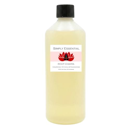 Image of Simply Essential Root Chakra Massage Oil Muladhara Aromatherapy Body Oil with Cedarwood, Patchouli & Frankincense for Grounding and Balancing - Large 1L Professional Spa Size