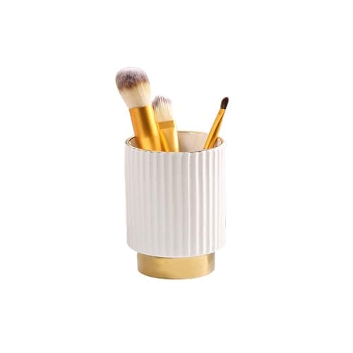 Image of Nwvuop Ceramic Makeup Brush Holder, Cosmetic Organiser Make Up Brush Pot Orgnaiser for Vanity Dressing Table(White)