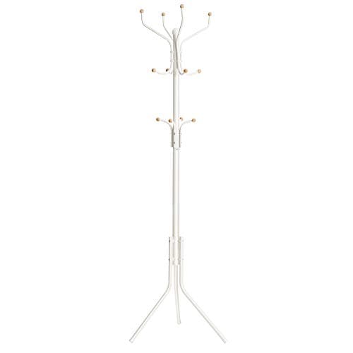 Image of SONGMICS Coat Rack Stand, Coat Tree, Metal Hall Tree, Free Standing, 49 x 182 cm, 12 Hooks, for Clothes, Hats, Bags, White RCR19W