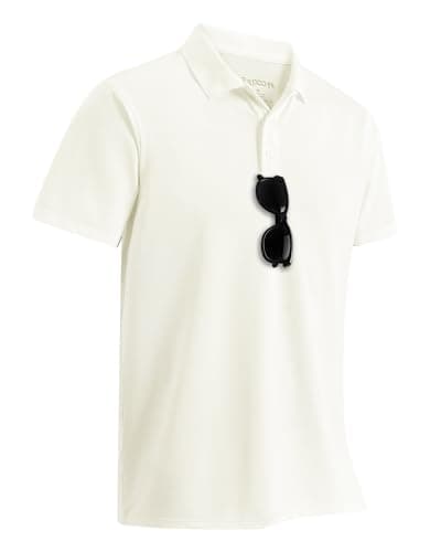Image of 33,000ft Men's Polo Shirt Short Sleeve T-Shirt Golf Polo Moisture Wicking Quick Dry Polos Outdoor Sports Athletic Tennis Performance Breathable T-Shirt for Tennis Work Cream(Nylon Spandex) L