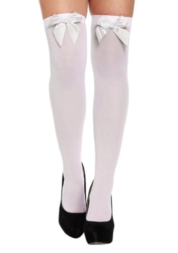 Image of WHITE HOLD-UP STOCKINGS WITH WHITE BOWS