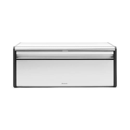 Image of Brabantia Fall Front Bread Bin – Large Countertop Storage Box for Bread, Bagels, Rolls – Space-Saving Design with Flat Top – Matt Steel